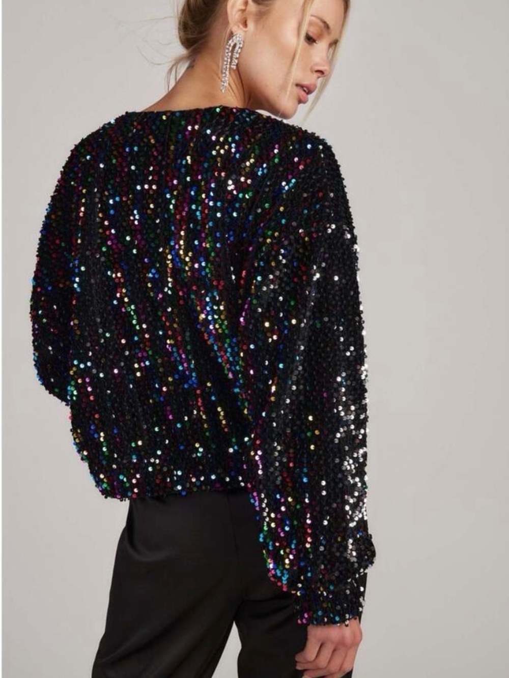 12th Tribe Ozzy Multi Sequin Zip Up Bomber Jacket - Picture 2 of 6